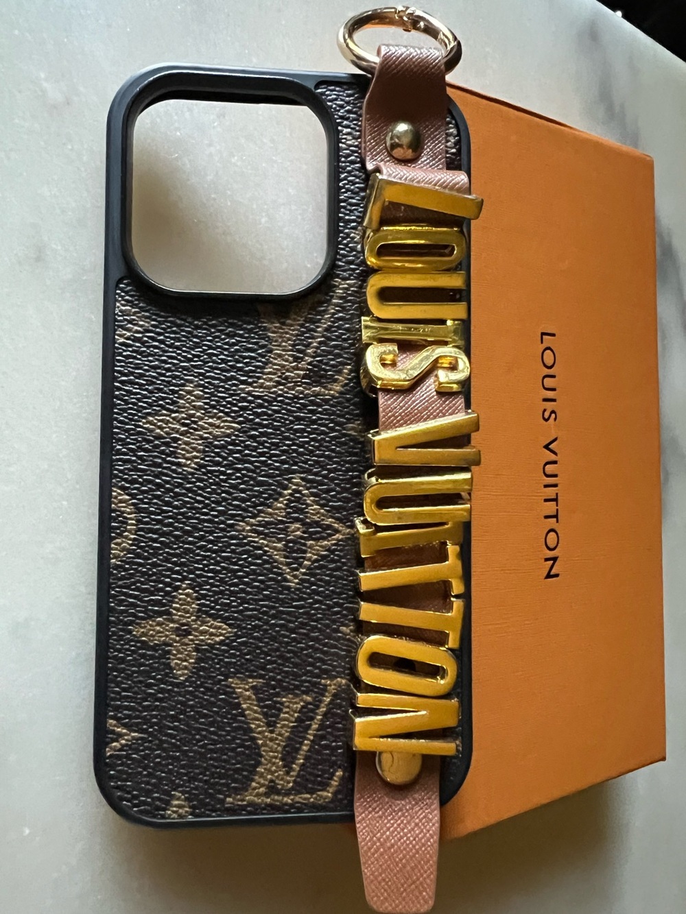 💫 Louis Vuitton Monogram Canvas Phone Case with Gold Letter Strap
